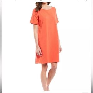 Eileen Fisher • Cotton Stretch Jersey coral orange pink dress New $129
